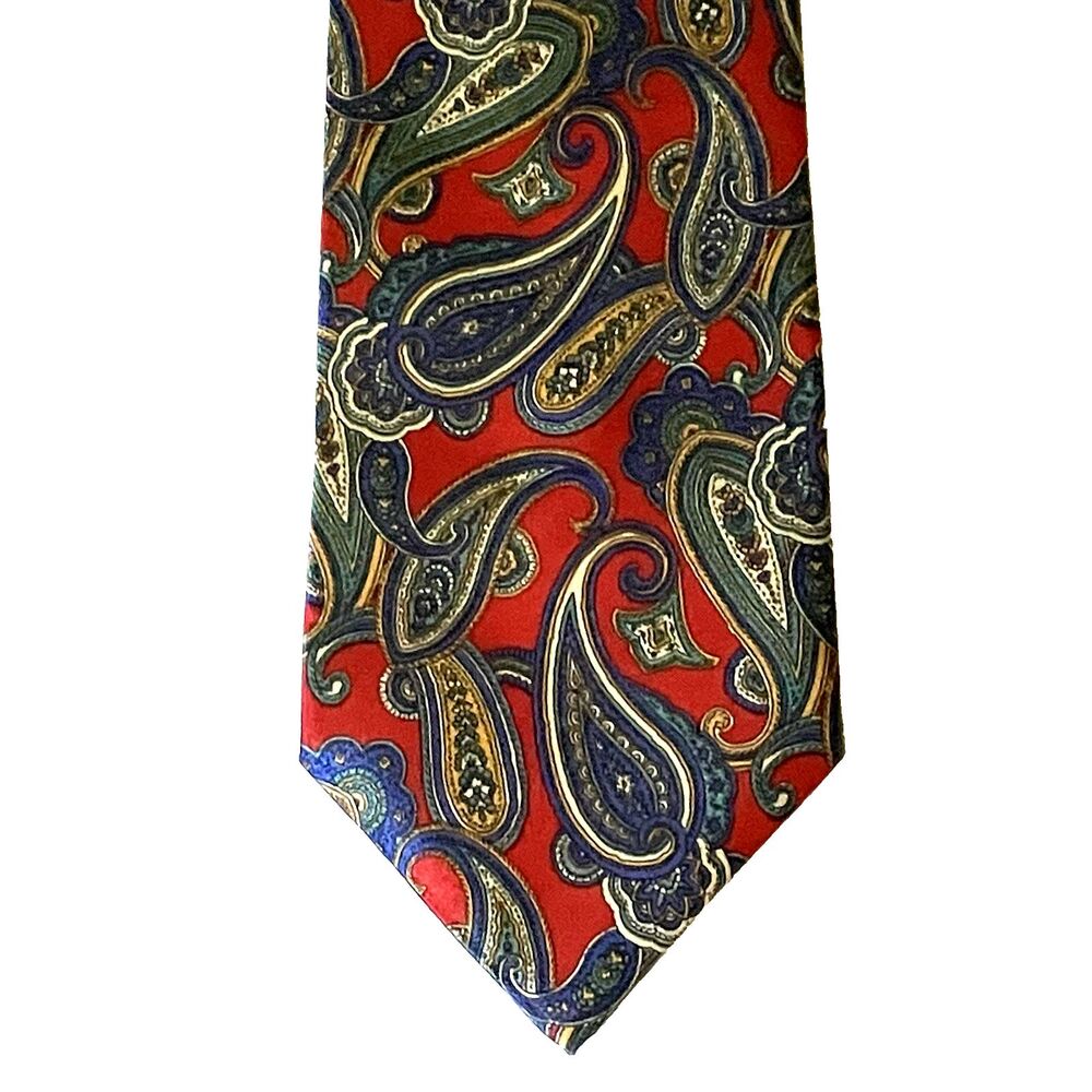 Camden Court Tie Vintage Shiny Paisley Wide 4 inch Red Blue Poly USA Preppy Y2K